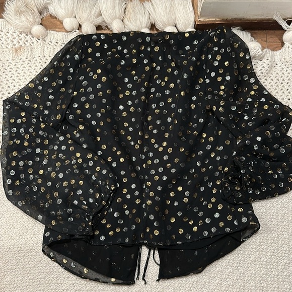 Reformation Womens Wrap Blouse Polka Dot Sheer Long Sleeve V-Neck Top Black Med - Picture 7 of 10